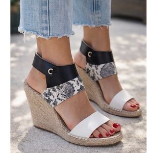 Romena -Print Espadrille Wedge Sandals — White, Black & Snake Print size 37